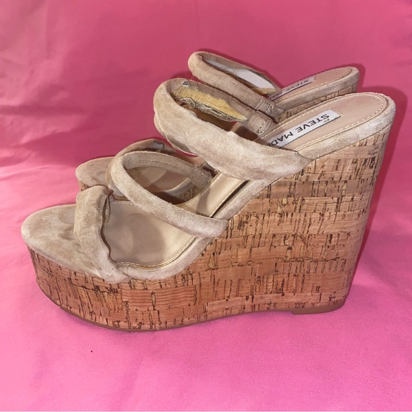 Steve Madden Tan Suede Strap Wedge Espadrille Platform Sandal High Heel 7 Women - Picture 14 of 16